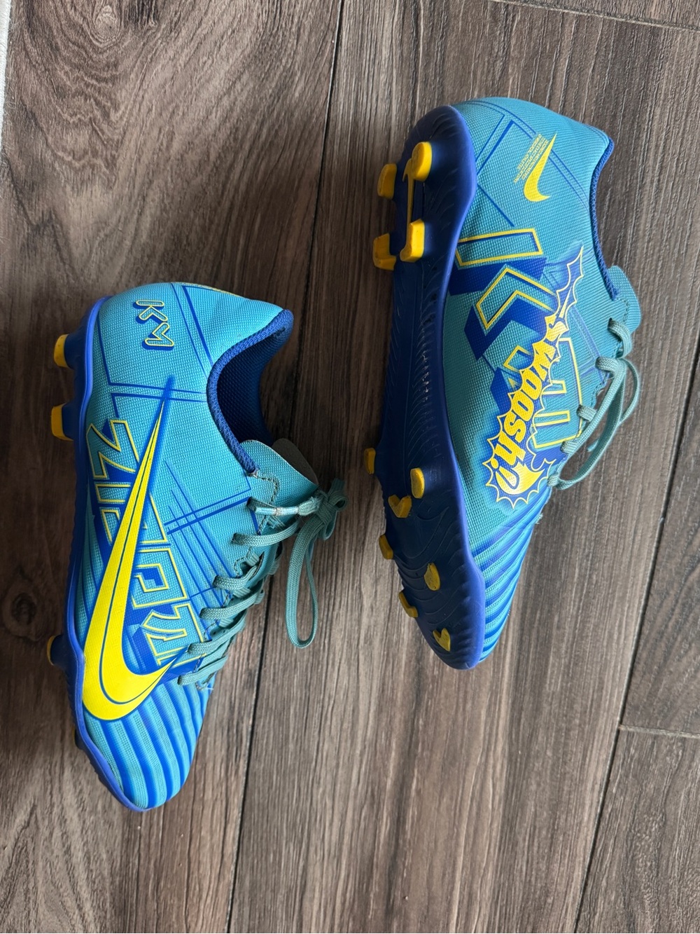 Nike Teal and Yellow Youth Soccer Cleats